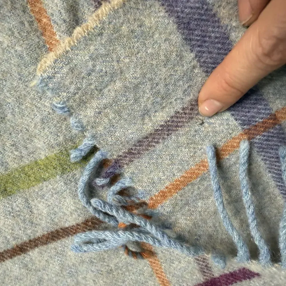 Bronte by Moon Merino Lambswool Throw Blanket Windowpane Gray Made In England